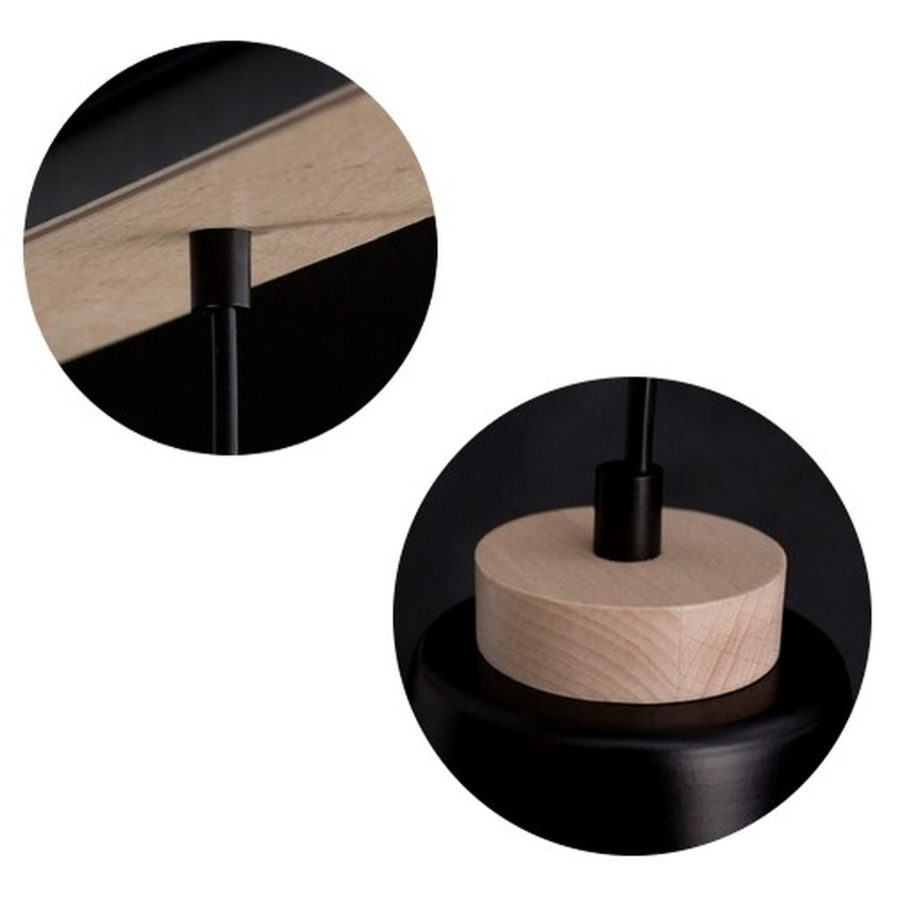 Lampada a sospensione Bolero in acciaio nero e legno