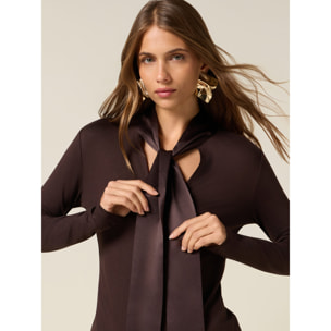 Oltre - T-shirt con fusciacca in raso - Marrone