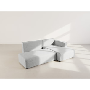 Topaze - canapé d'angle droit 4 places convertible avec coffre en velours côtelé - Gris clair