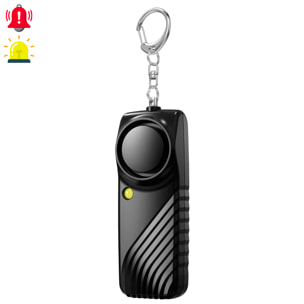 Alarma SOS personal con luz LED brillante y sonido de 130dB. Pila AAA incluida y activación rápida por tirón de anilla.