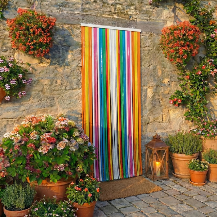 Rideau de porte à lanières colorées - Rouge