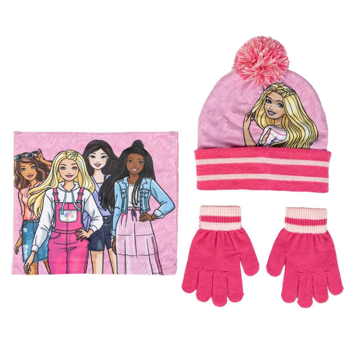 Conjunto gorro, guantes y tubo de cuello infantil "Barbie"