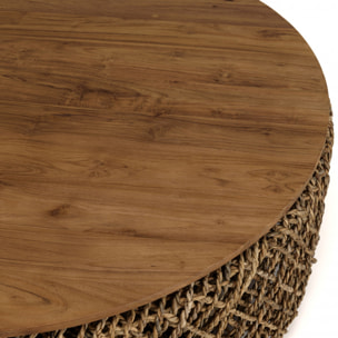 ALIDA - Table basse ronde 100x100cm en tissage de fibre de cocotier