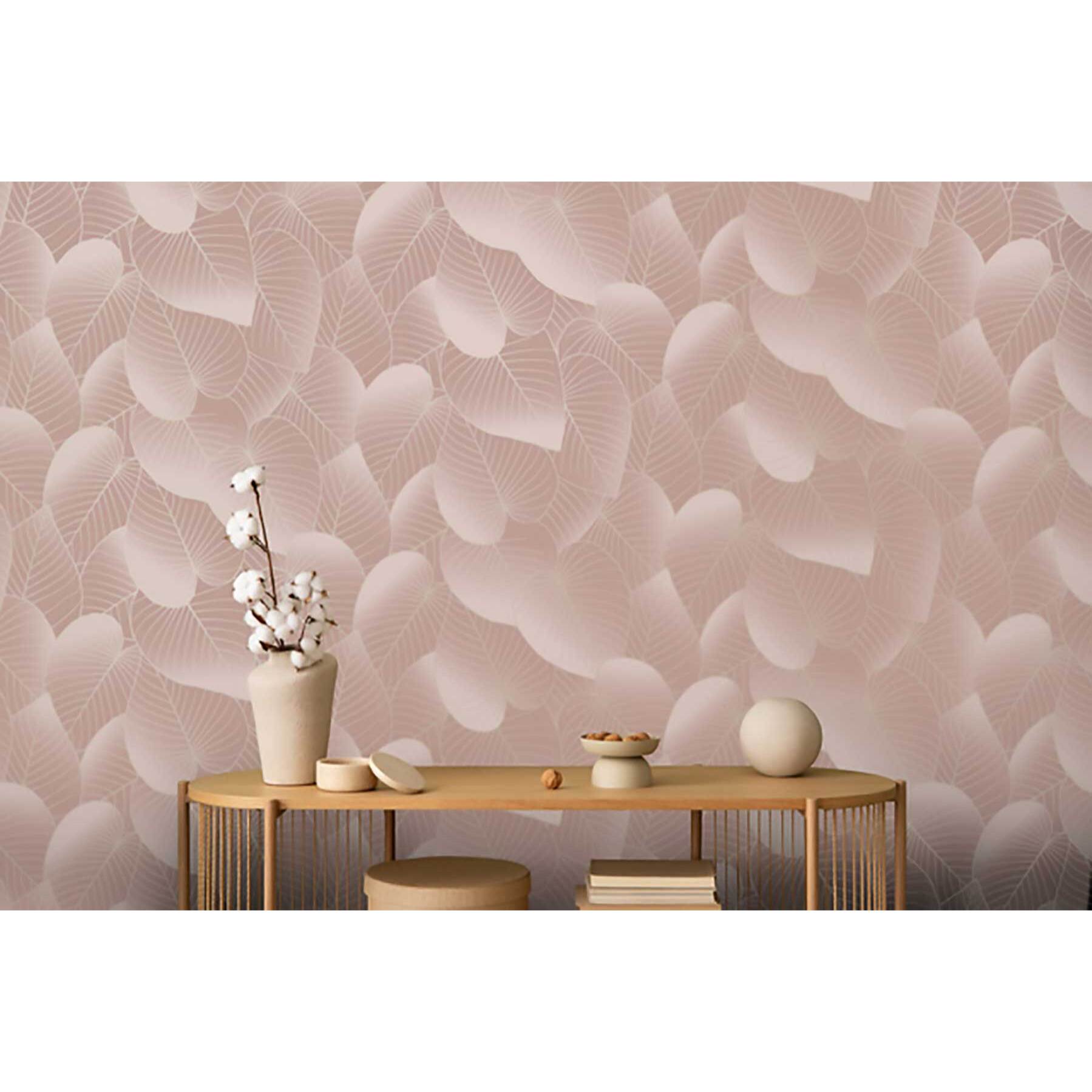 Papier peint feuilles tropicales rose poudré