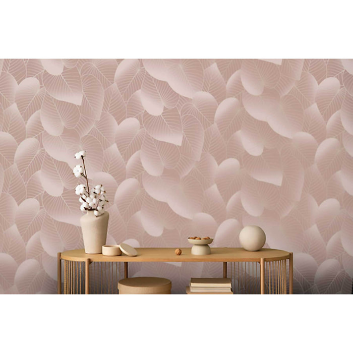Papier peint feuilles tropicales rose poudré