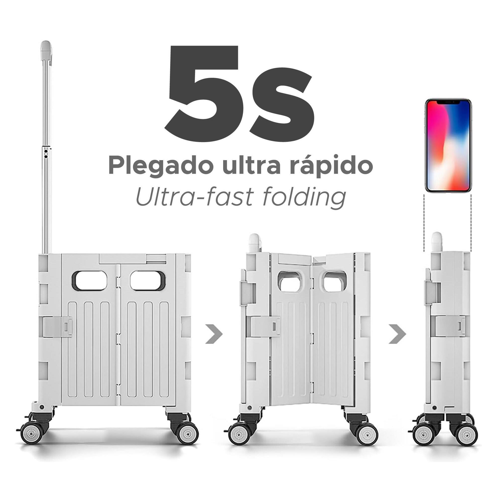 Carrito de almacenaje Plegable 38 × 32,5 × 89,5 cm. con 4 ruedas giratorias de 360º color Gris-32L