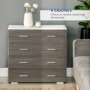 Cómoda 4 Cajones, Cómoda Dormitorio, Cajonera para Salón, Oficina, Pasillo, Estilo Moderno, 76x35x72 cm, Gris Veteado y Blanco