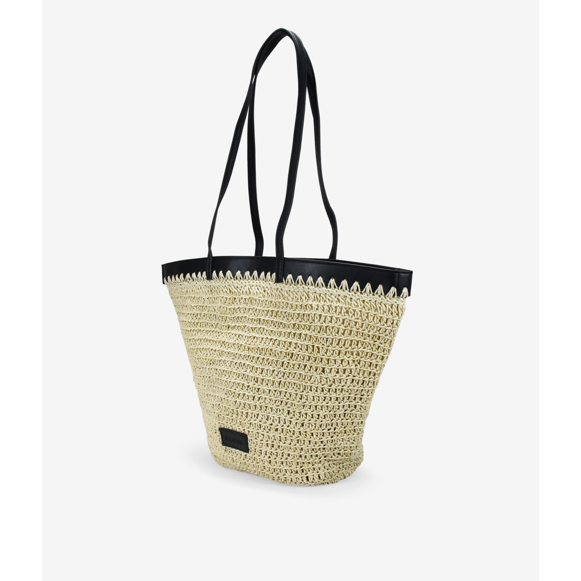 Bolso capazo beige en rafia con cremallera