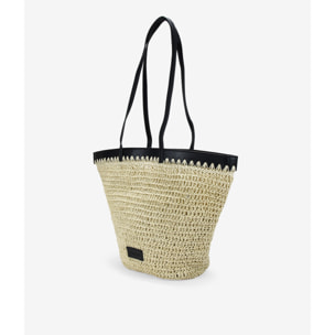 Bolso capazo beige en rafia con cremallera