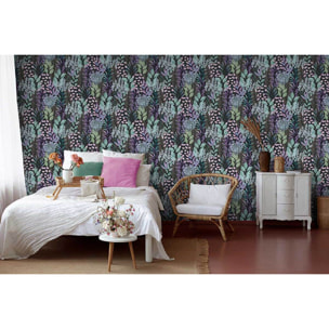 Papier peint feuillage aquarelle nuit violet