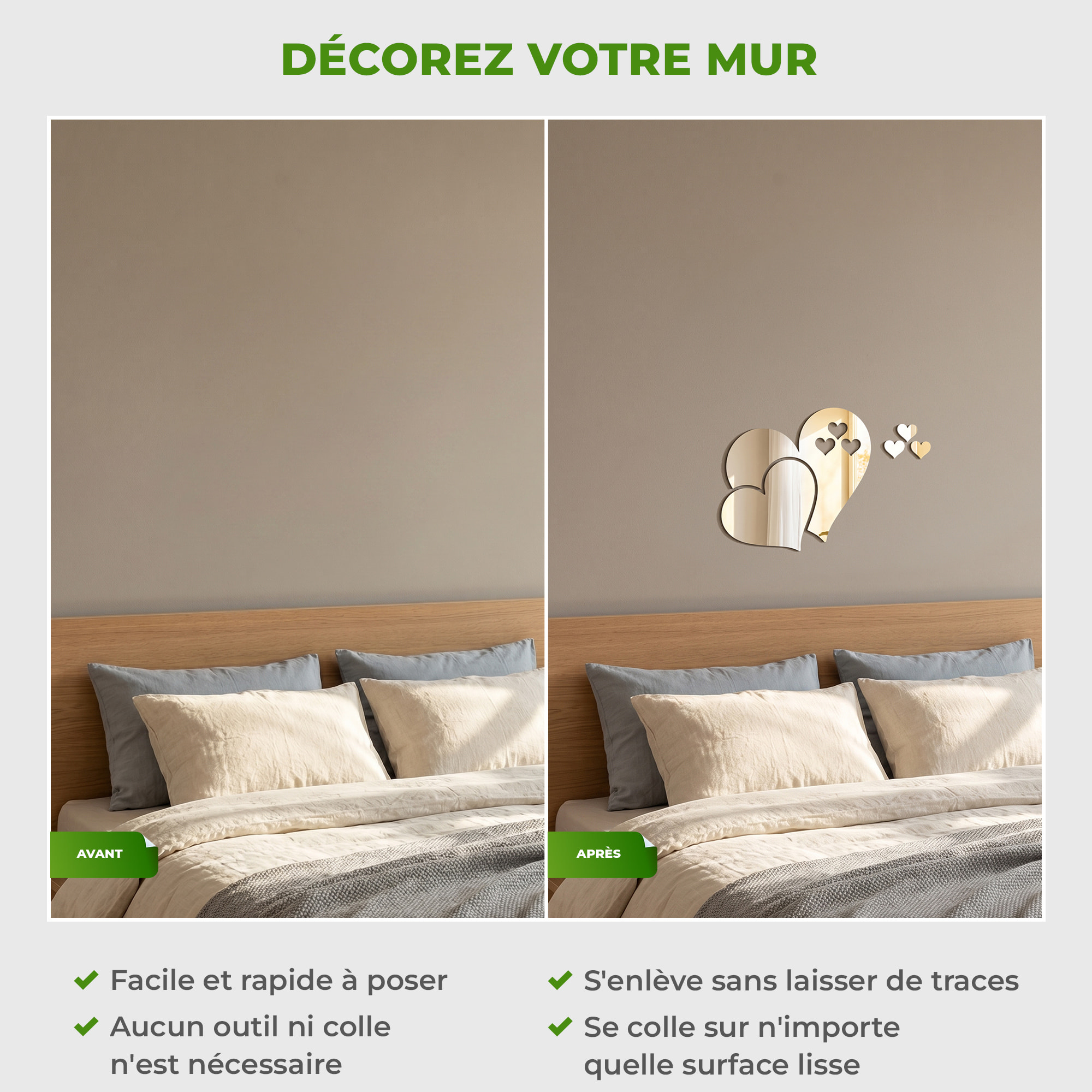 5 stickers miroirs cœurs