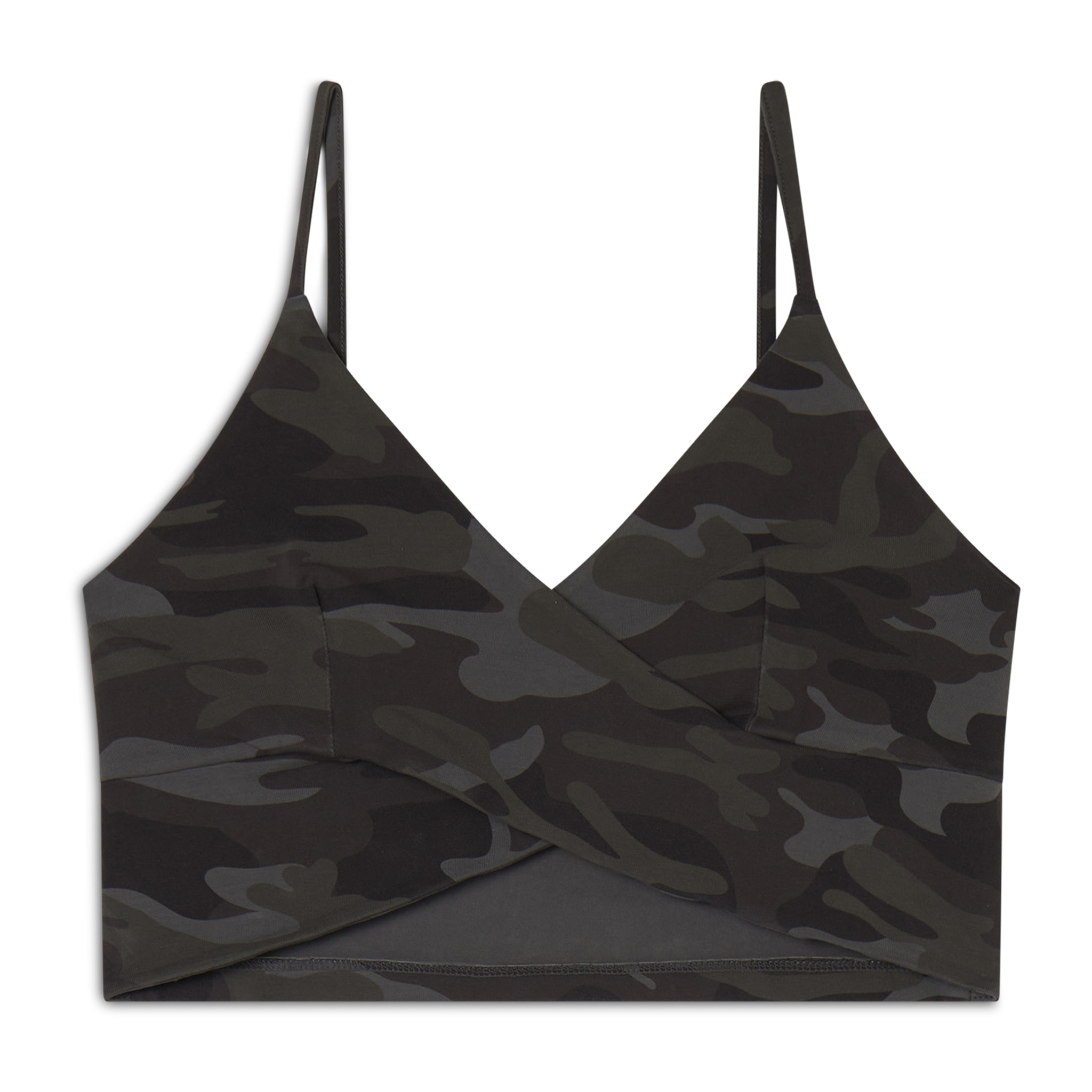 Top cropped fantasia camo con incroci frontali