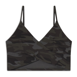Top cropped fantasia camo con incroci frontali