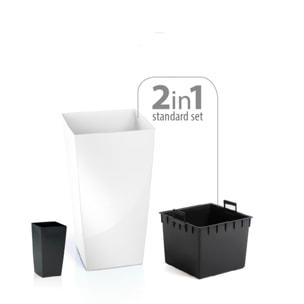 Maceta alta con depósito en color blanco