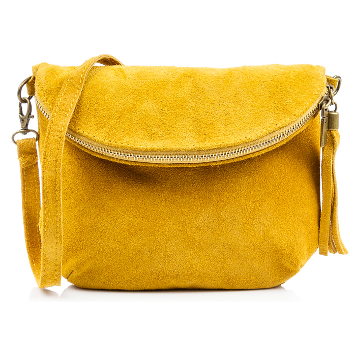 FIRENZE ARTEGIANI Borsa a Spalla da Donna Cenerente Vera Pelle Scamosciata Made in Italy 24x3x19 Cm. Colore cammello