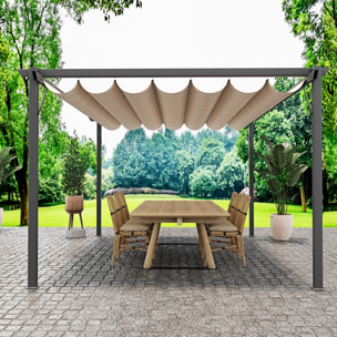 Gazebo Pergola 3x3 M Pergolato Telo Impermeabile Retrattile Struttura In Acciaio Giardino Terrazzo Piscina Esterno Fiere Campeggio Design Beige