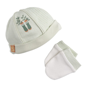 Lot bonnet et moufles bébé en coton