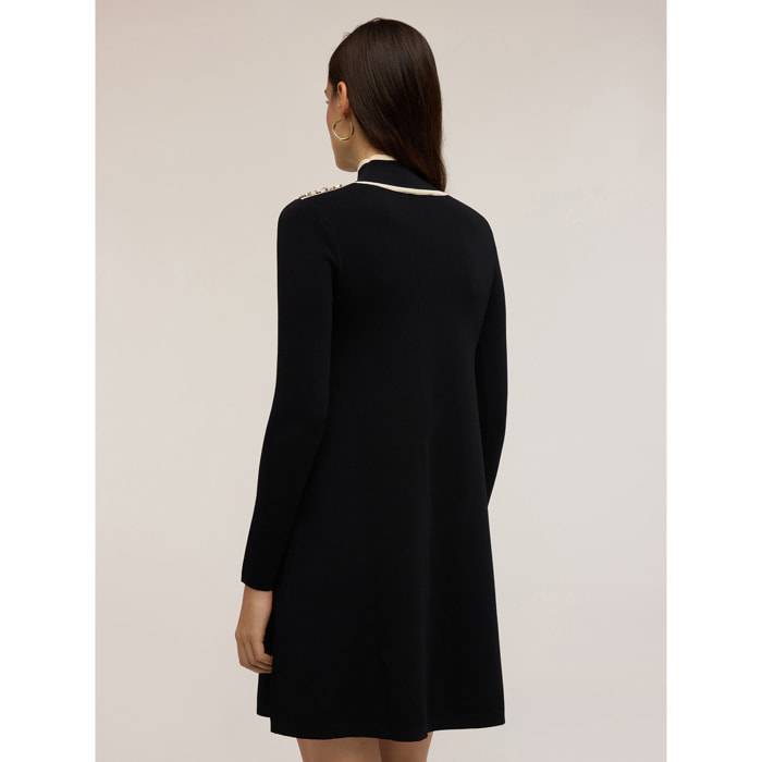 Motivi - Vestido corto de punto con ribetes de color contrastante - Negro