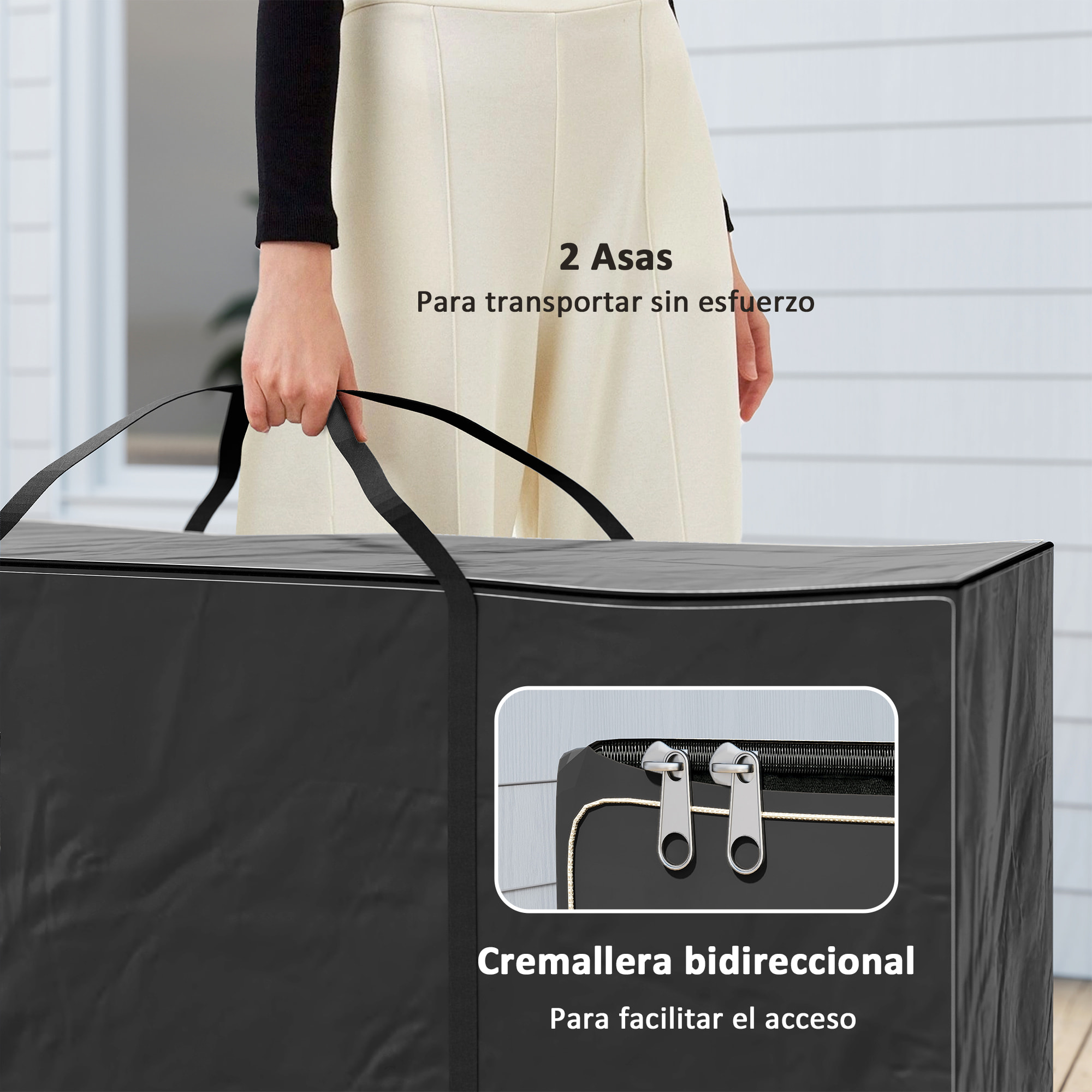Bolsa de Almacenamiento para Cojines de Jardín Impermeable, Bolsa de Almacenamiento para Árbol de Navidad, Oxford Resistente, con Asas, Funda de Cojines para Exterior, 175x55x75 cm, Negro