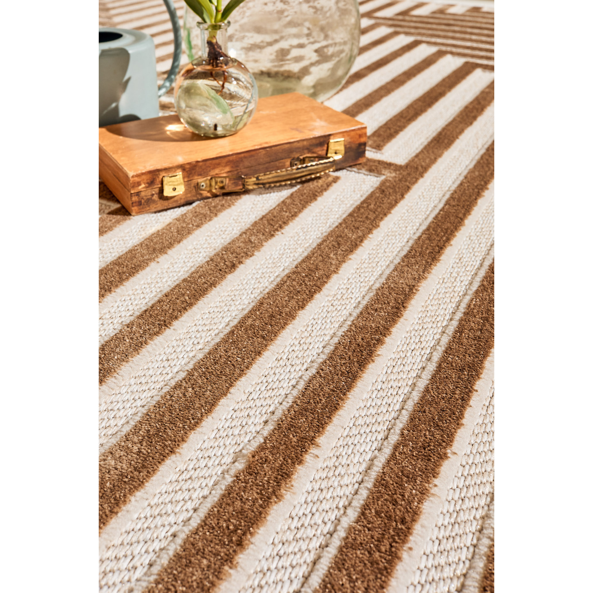 Tapis Loopin 338 beige 200x280 cm - Motif en relief - Indoor & Outdoor