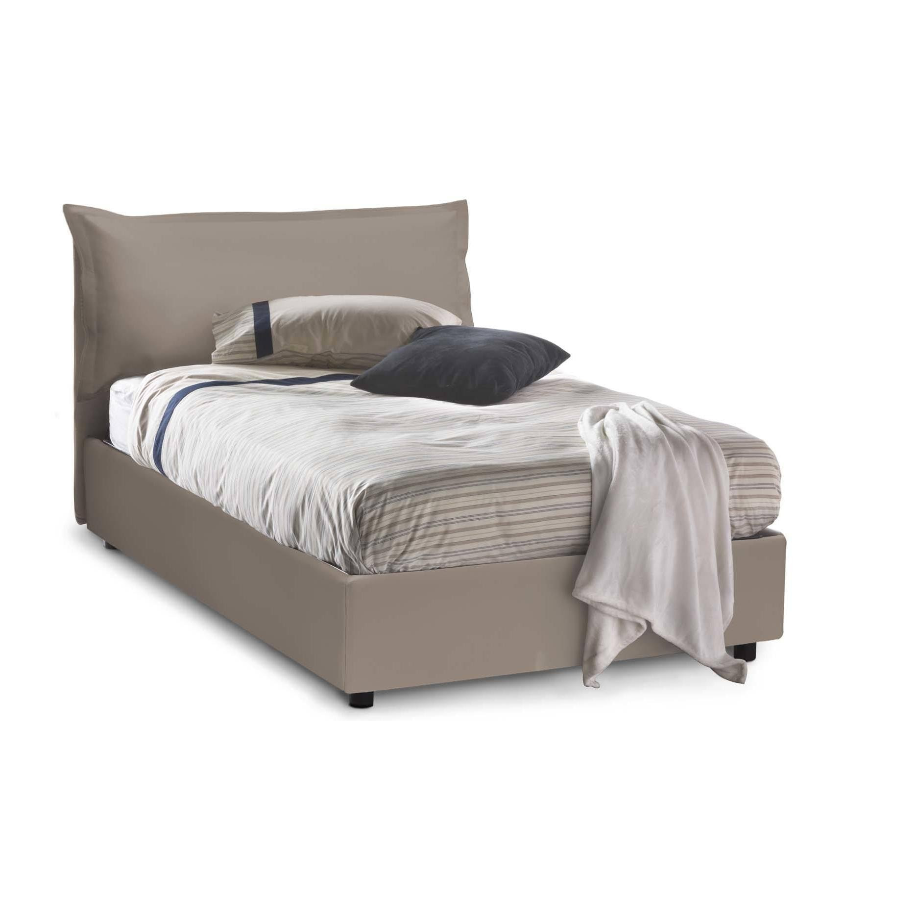 Letto piazza e mezza Angela, Letto contenitore con rivestimento in ecopelle, 100% Made in Italy, Apertura frontale, adatto per materasso Cm 120x190, Tortora