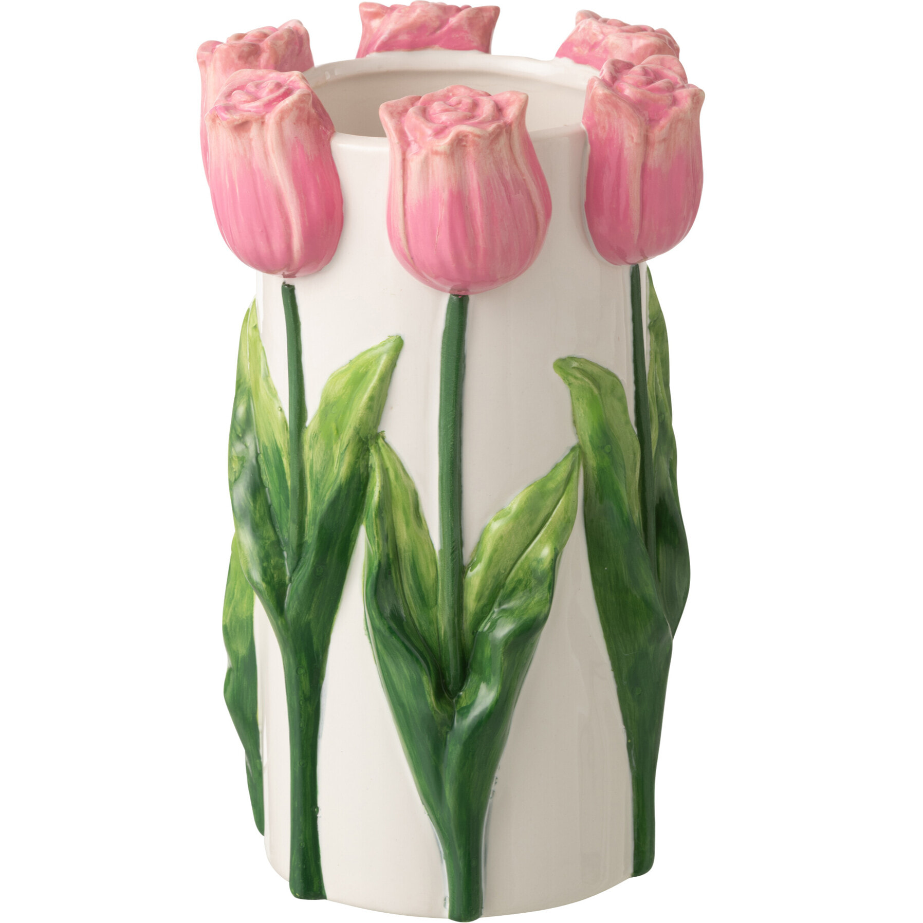 J-Line Cache-pot Tulipe - céramique - blanc/rose clair - medium