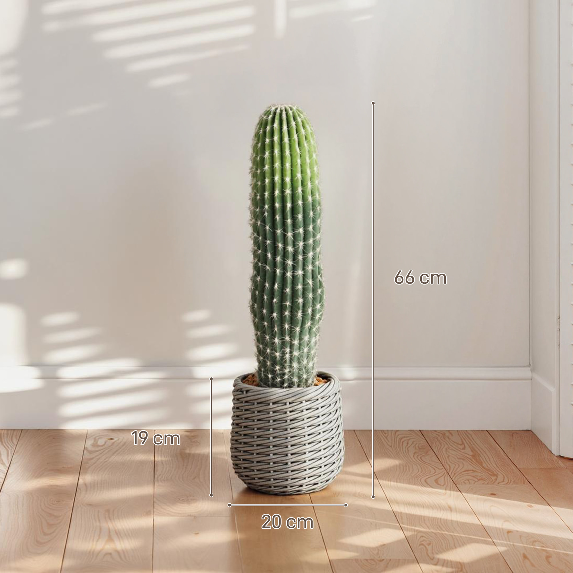 Cactus Artificial 66 cm, Planta Artificial Decorativa con Maceta, para Decoración del Interior, Hogar, Oficina, Salón, Verde