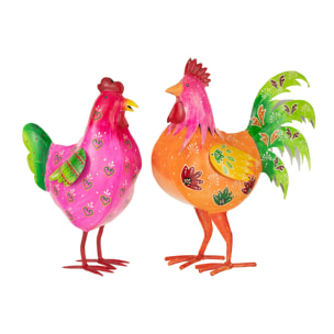 J-Line décoration Coq - acier - mix - large - 2 pièces