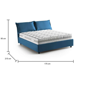 Letto matrimoniale Sabrina, Letto contenitore con rivestimento in tessuto, 100% Made in Italy, Apertura frontale, con materasso Cm 160x200 incluso, Blu