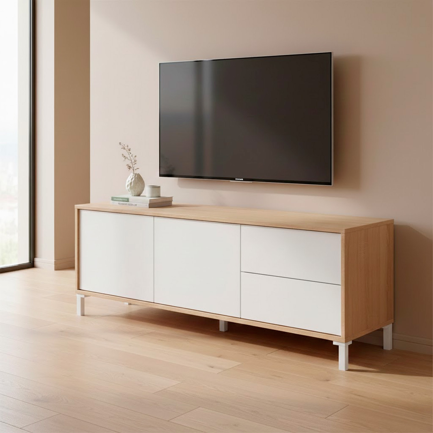Mobile Tv Credenza Soggiorno Porta Televisione Madia Design Moderno Arredo Casa Mobile Basso Tv Melaminico 130 x 41 x 47 Cm Rovere E Bianco Opaco