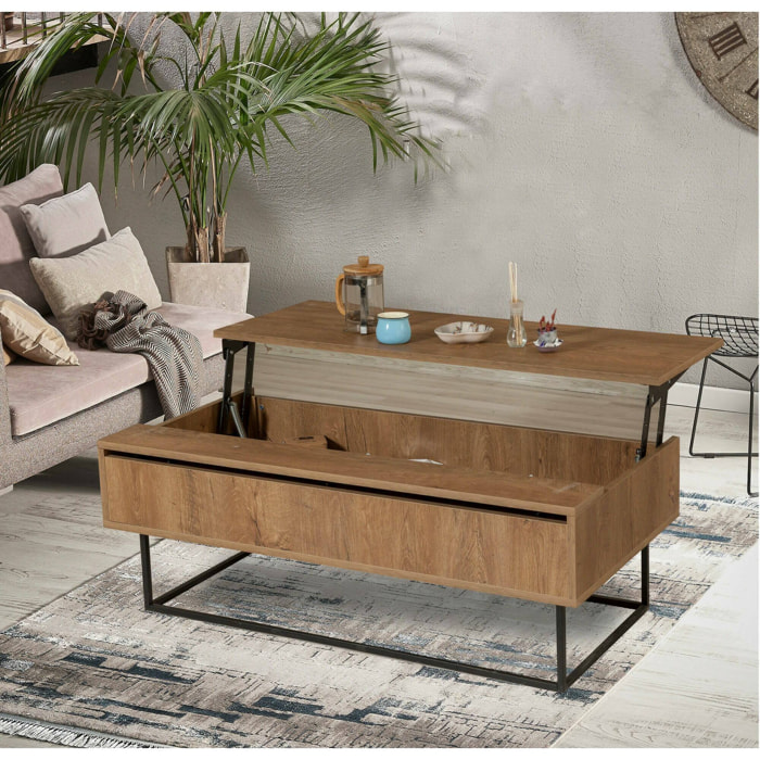 Tavolino da salotto Barghe, Tavolo basso da caffè, Portariviste per divano, Ripiano da soggiorno, 120x60h43 cm, Noce e Nero