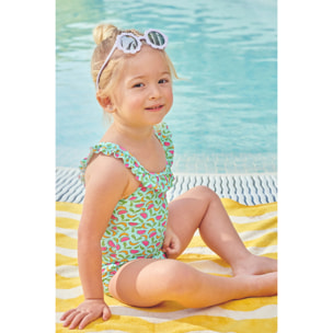 Costume da bagno per bambina con volant e stampa di frutta