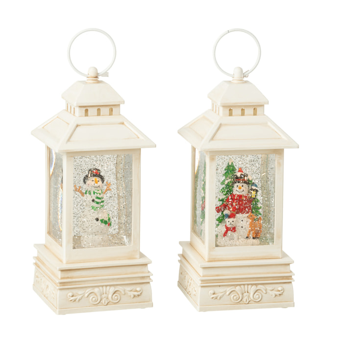 J-Line boule de neige Lanterne Bonhomme De Neige - plastique - blanc - 2 pcs