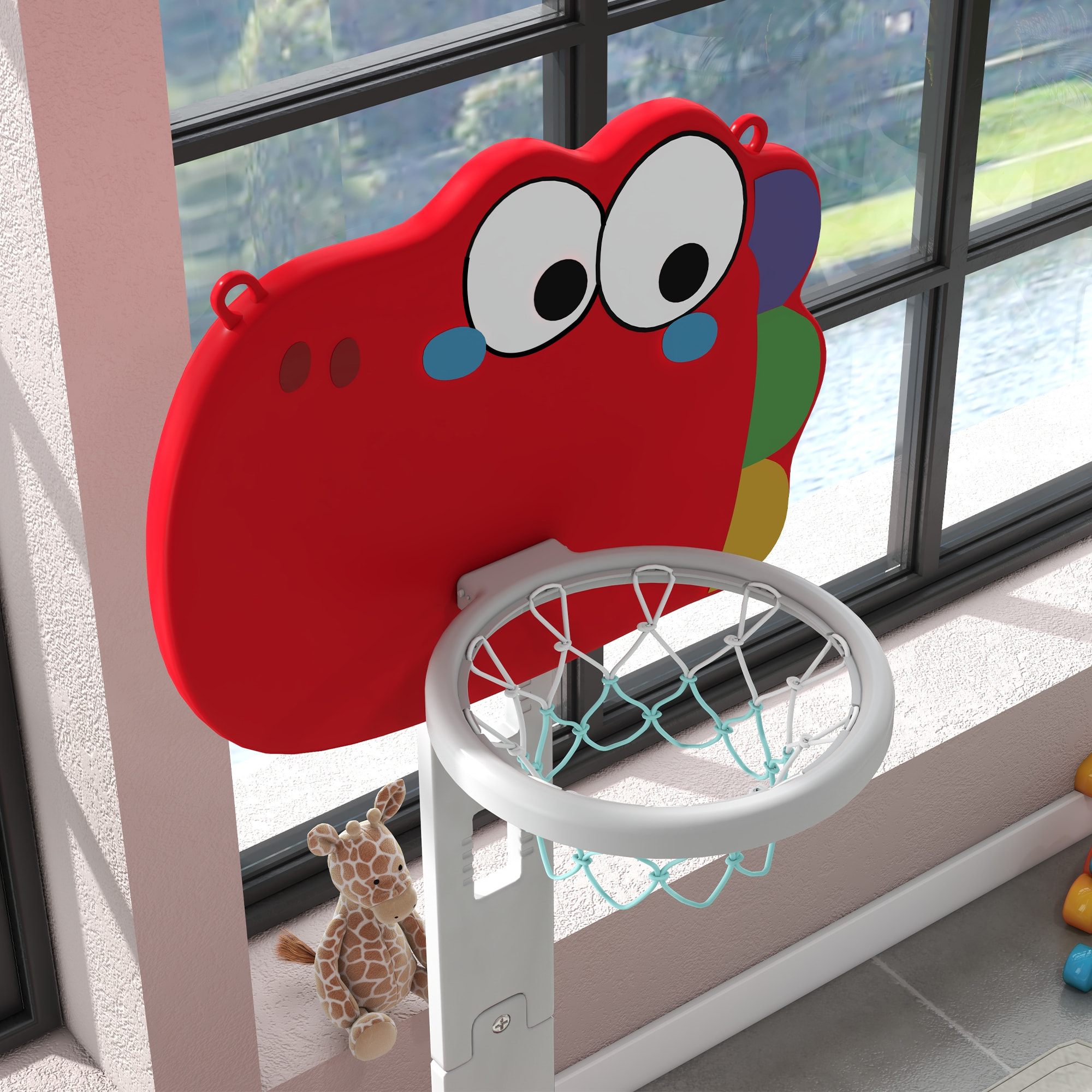 Canasta de Baloncesto Infantil 5 en 1 Canasta de Baloncesto para Niños Altura Ajustable con Fútbol ​​Golf Lazo Juego de Lanzamiento de Pelota para Interior Rojo