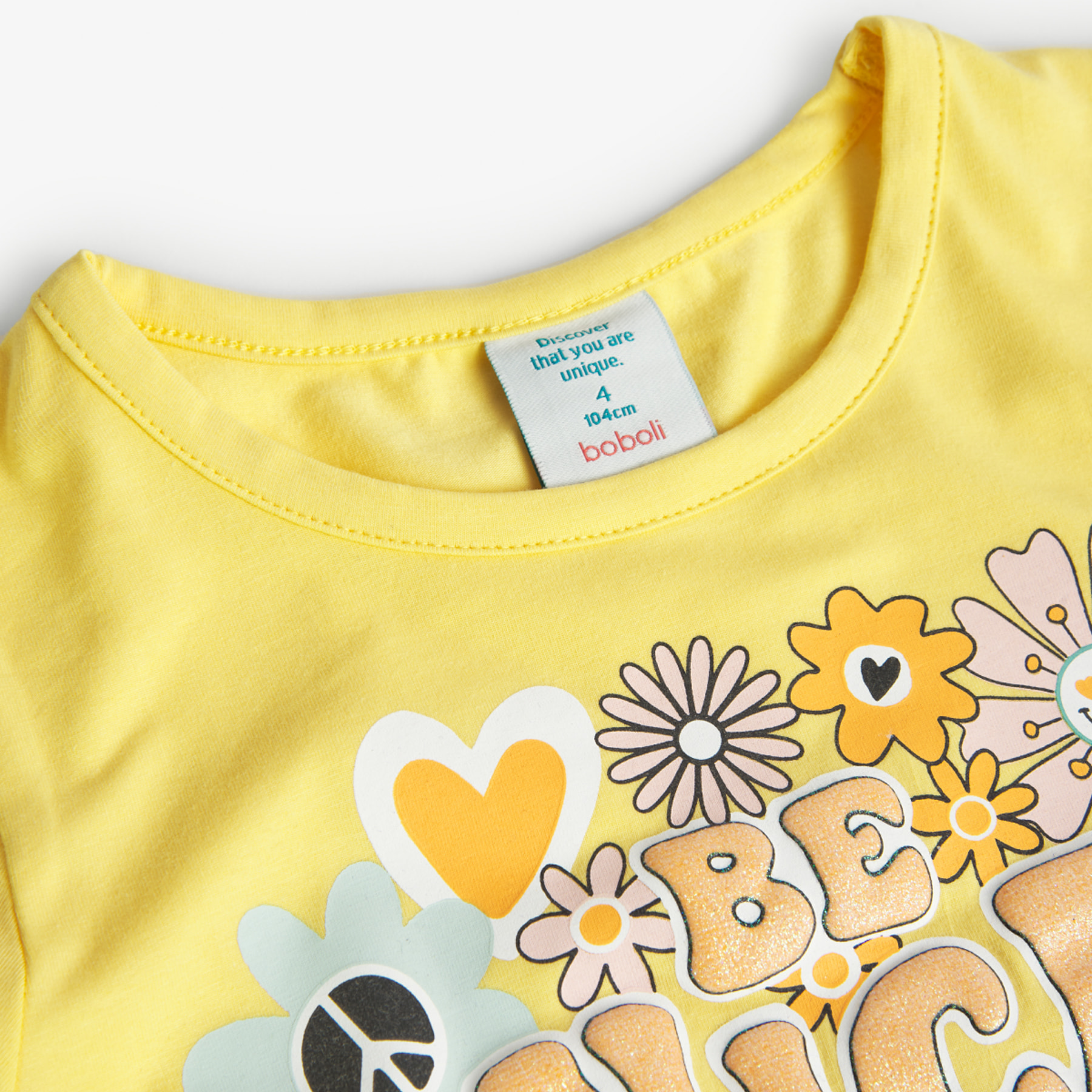 Camiseta elÃ¡stica niÃ±a estampada, manga larga, amarillo