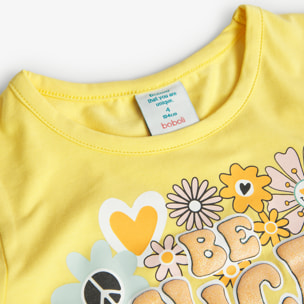 Camiseta elÃ¡stica niÃ±a estampada, manga larga, amarillo