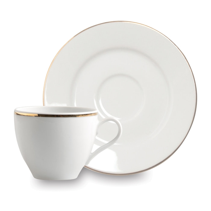 Set 6 Tazze Caffè con Piattino Excelsa – Gold, Porcellana Bianca