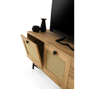 Mobile porta TV Dmarchin, Credenza da soggiorno, Armadio basso per TV, Base parete attrezzata, 140x40h60 cm, Quercia e Nero