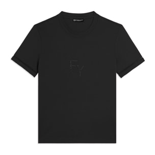 T-shirt Girocollo con Ricamo Traforato del Logo
