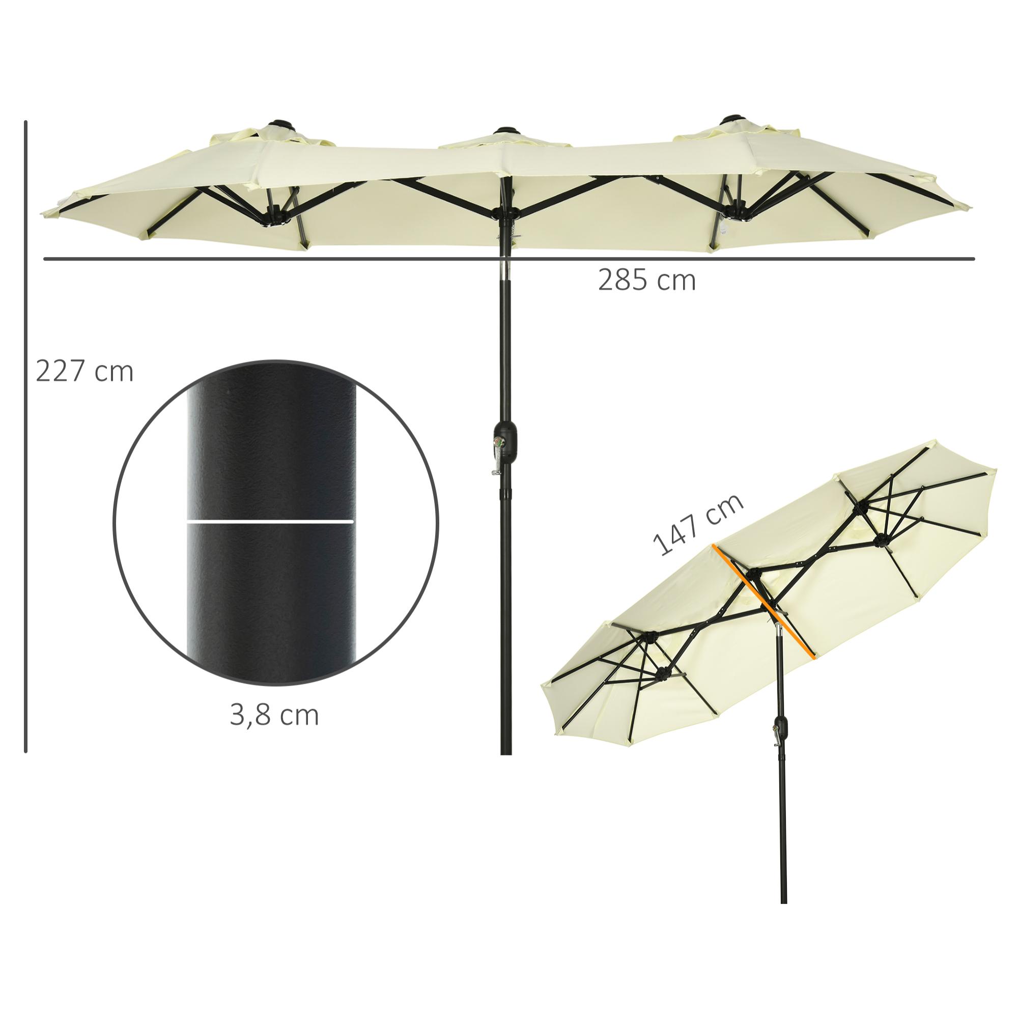 Sombrilla Doble 285x147x227 cm con Inclinación 45° Manivela para Terraza Beige