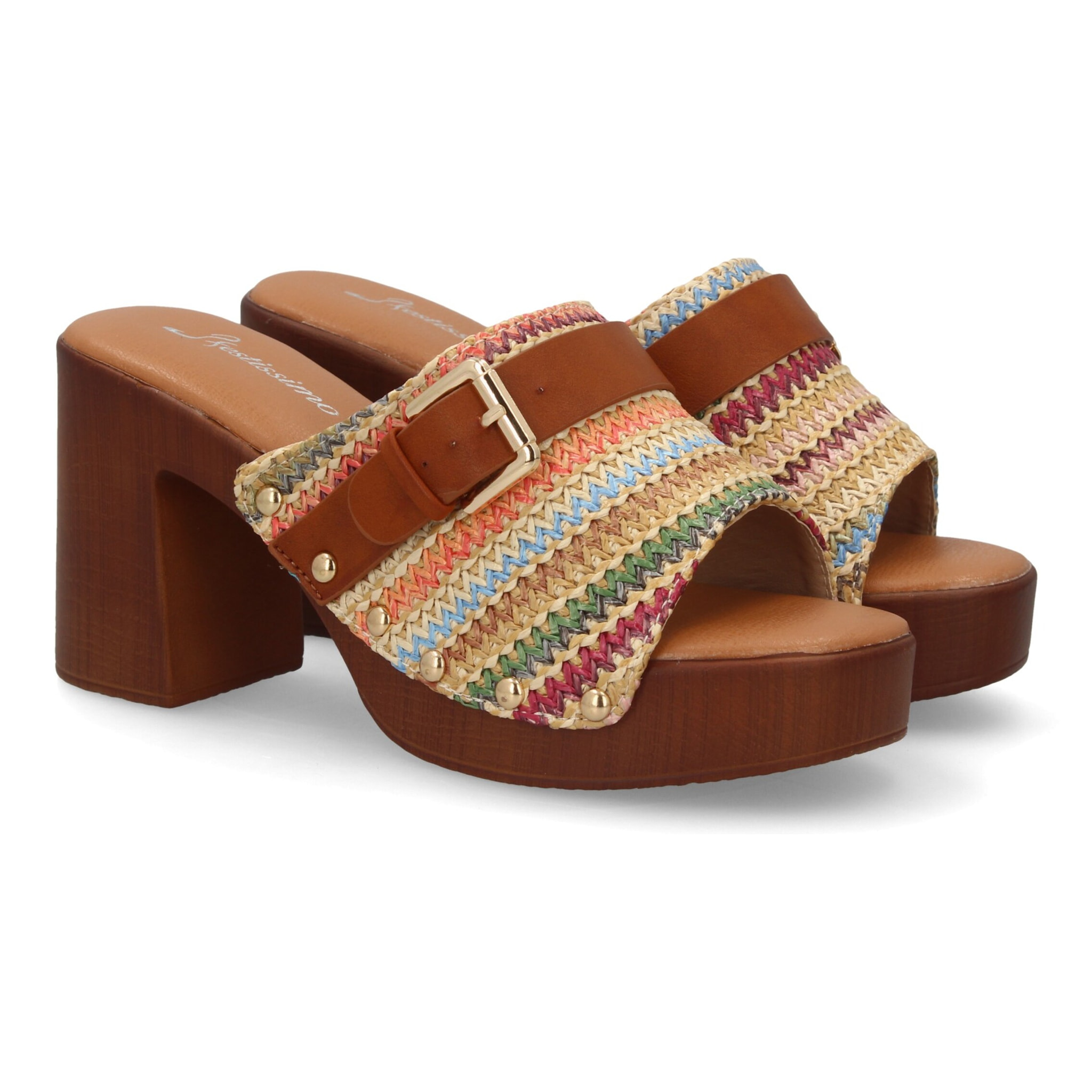 Sandalia mujer tacón madera ancho con hebilla