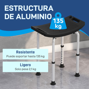 Taburete de Ducha Silla Ducha Personas Mayores con Altura Regulable Taburete Baño de Aluminio Antideslizante Carga 135 kg para Ancianos y Discapacitados Negro