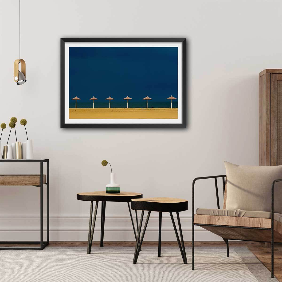 Poster horizon bleu Affiche + cadre en bois - Noir