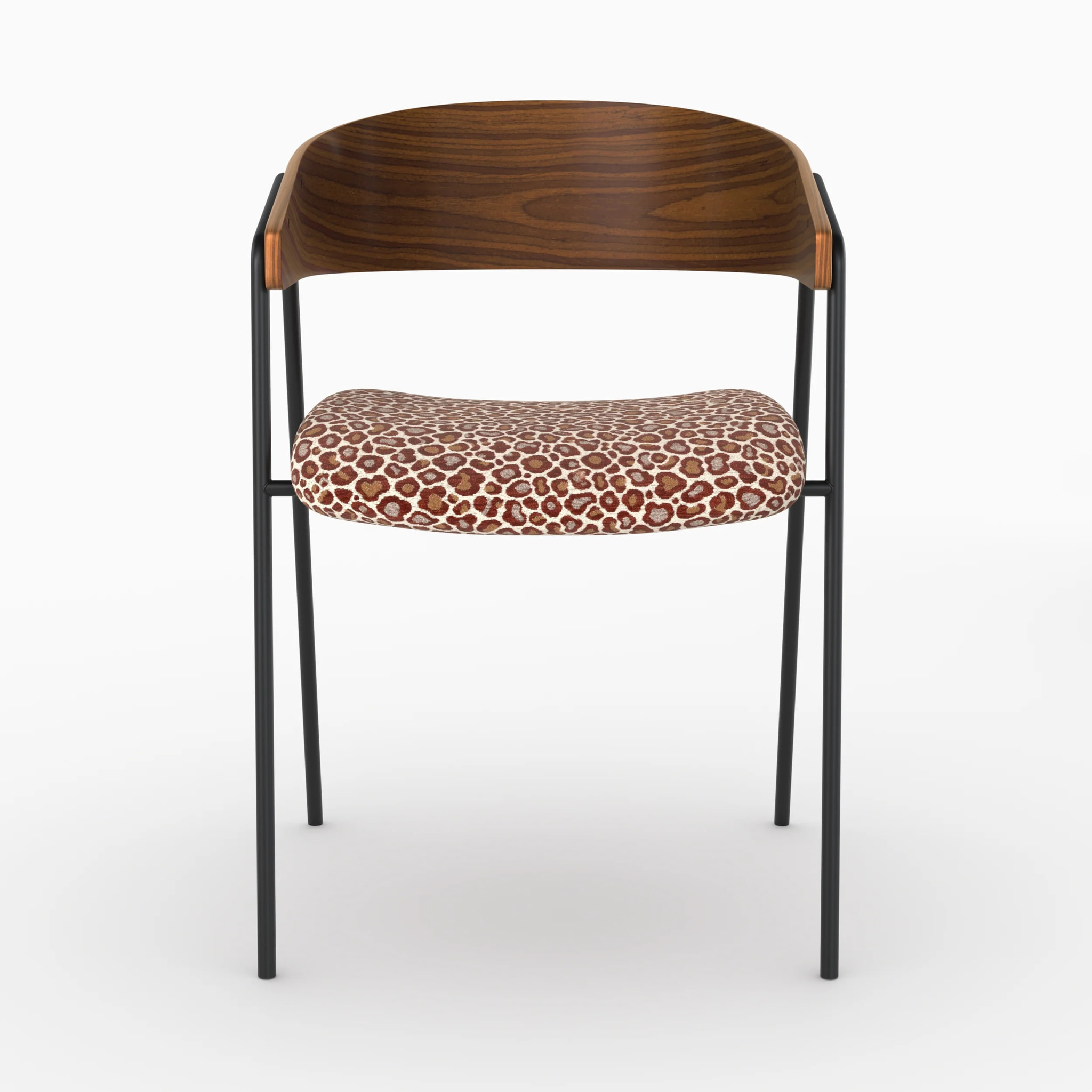 Lot de 2 chaises en tissu léopard bordeaux et bois de noyer - Esmée