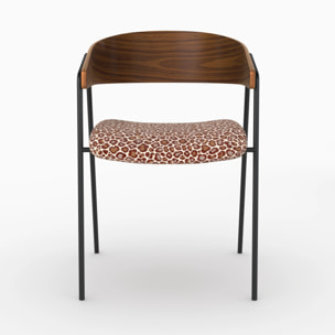 Lot de 2 chaises en tissu léopard bordeaux et bois de noyer - Esmée