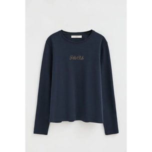 Maglietta blu marino a maniche lunghe brillantini Polo Club