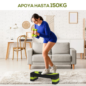 Step de Aeróbic Step para Fitness Antideslizante con Altura Regulable 3 Niveles de 10/15/20 cm Tabla Plataforma Stepper para Ejercicio en Casa Gimnasia Carga 150 kg 80x31x20 cm Verde y Negro
