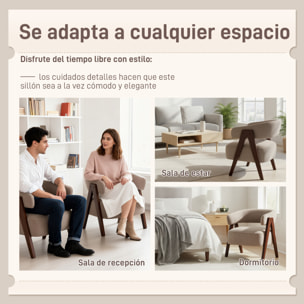 Butaca de Salón Tapizada en Borreguito, Sillón de Lectura Acolchado Grueso y Moderno, Asiento Ancho, Patas de Madera, Respaldo Curvado, para Dormitorio, Oficina, Marrón Claro