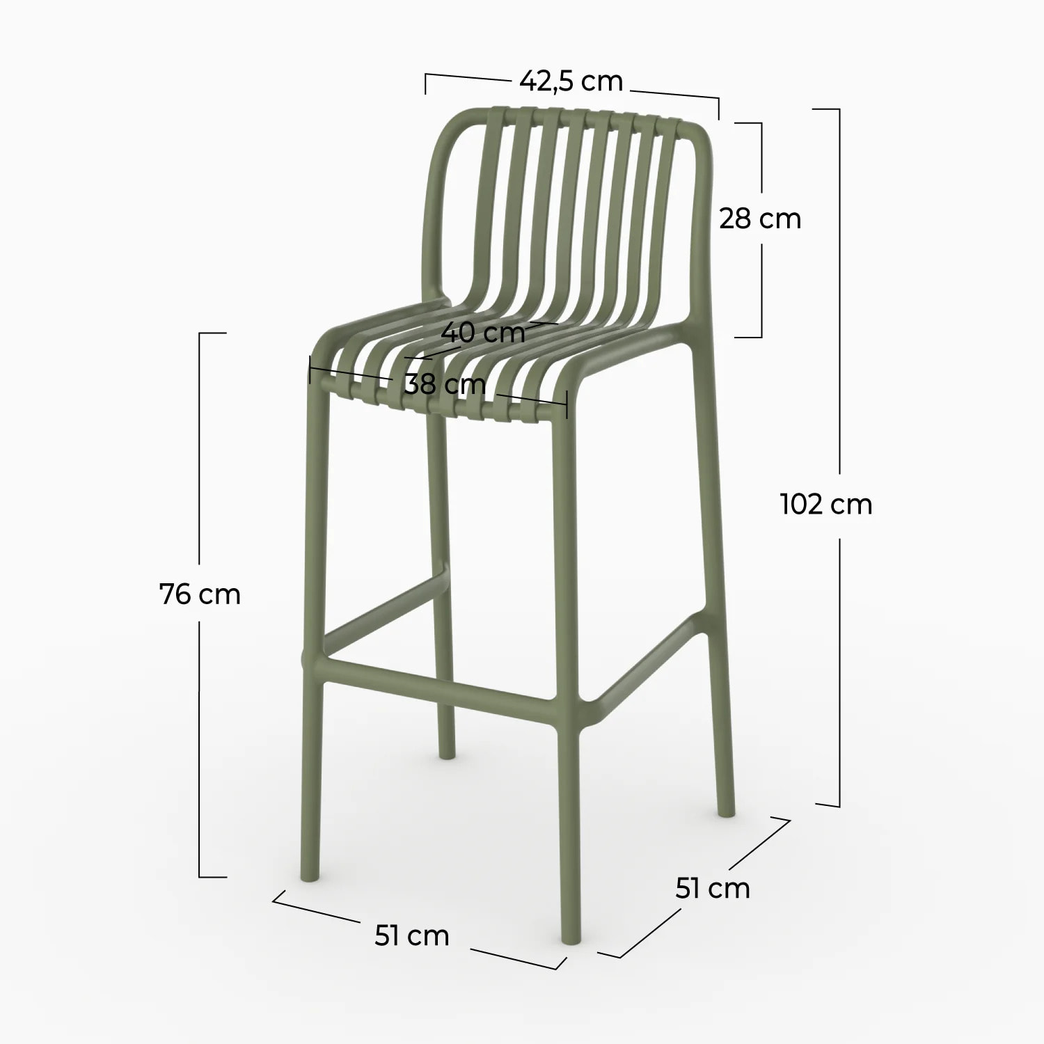 Lot de 2 chaises de bar de jardin 76 cm en plastique vert kaki - Duli