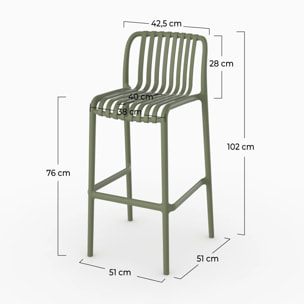 Lot de 2 chaises de bar de jardin 76 cm en plastique vert kaki - Duli